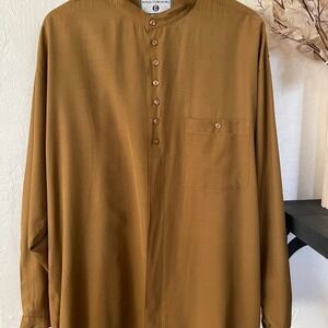 Policy‎ Designs Long Sleeve Collarless Shirt - Whiskey Brown